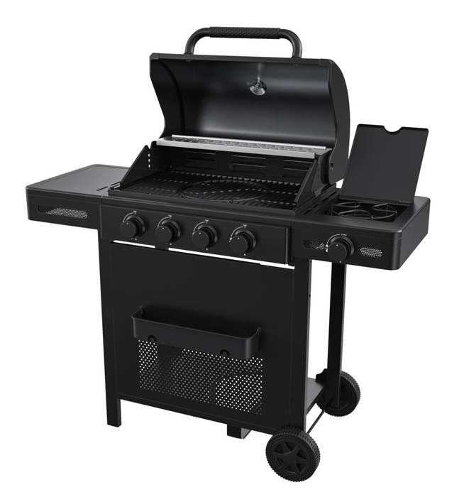 Gassgrill 4 brennere og sidebrenner svart - Grillexpert